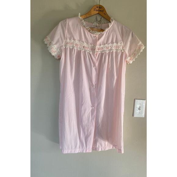 ALEPIN vintage babydoll dress nightgown coquette lacebuttons size small pink